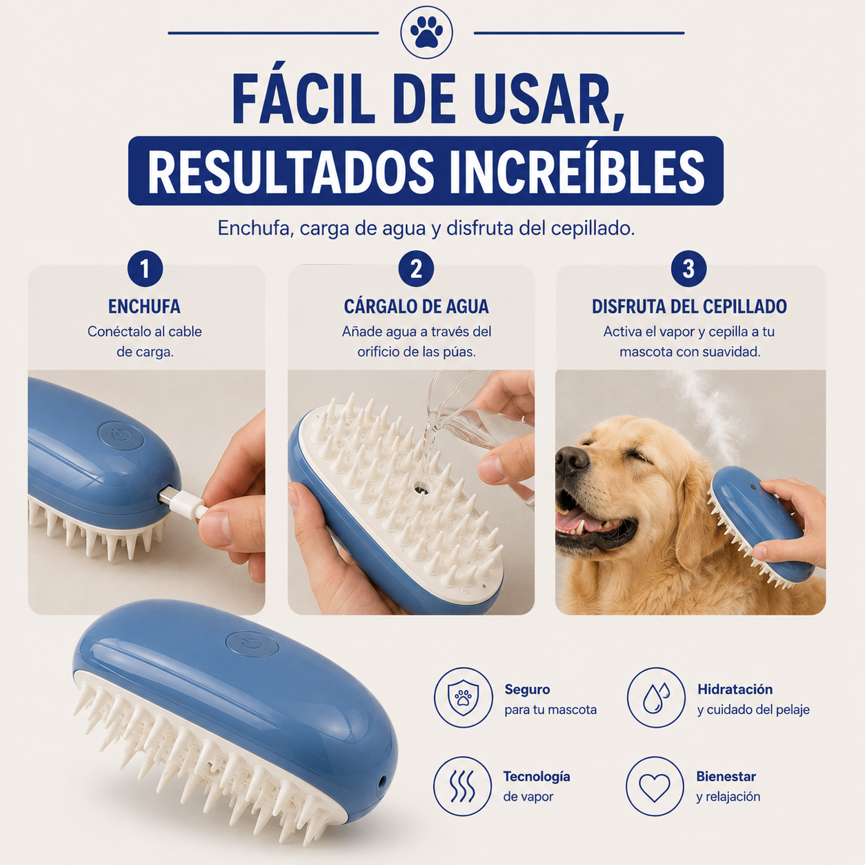Cepillo VaporCare™ - Cepillo vapor para mascotas