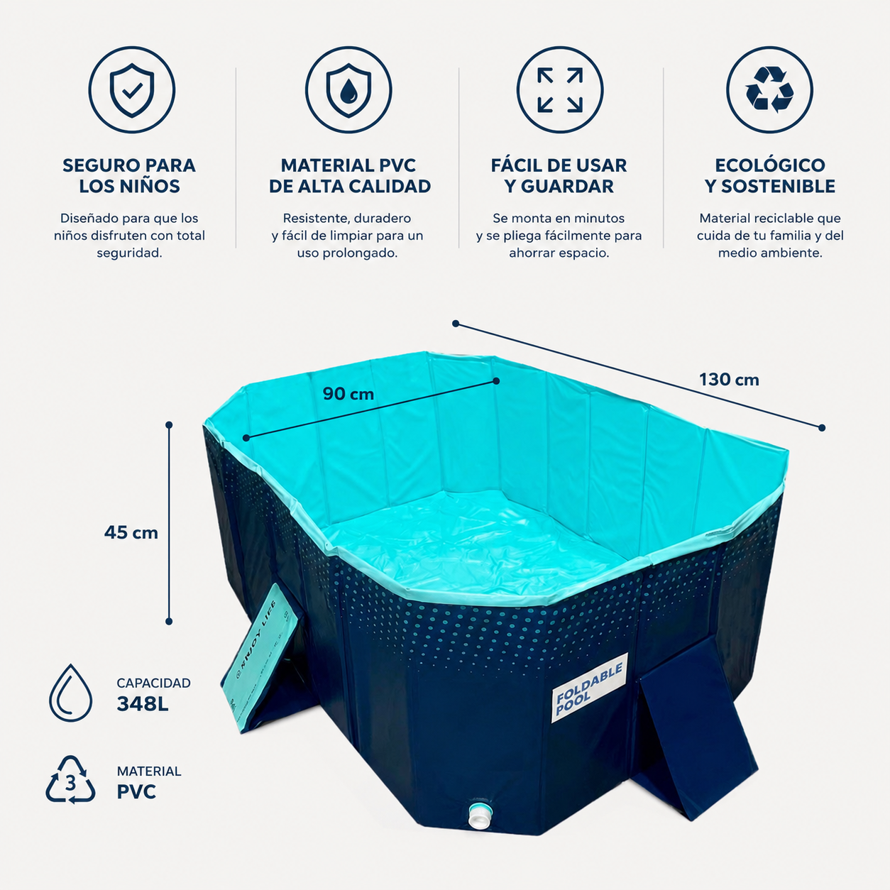 Foldable Pool™ – Piscina Plegable 130x90x45