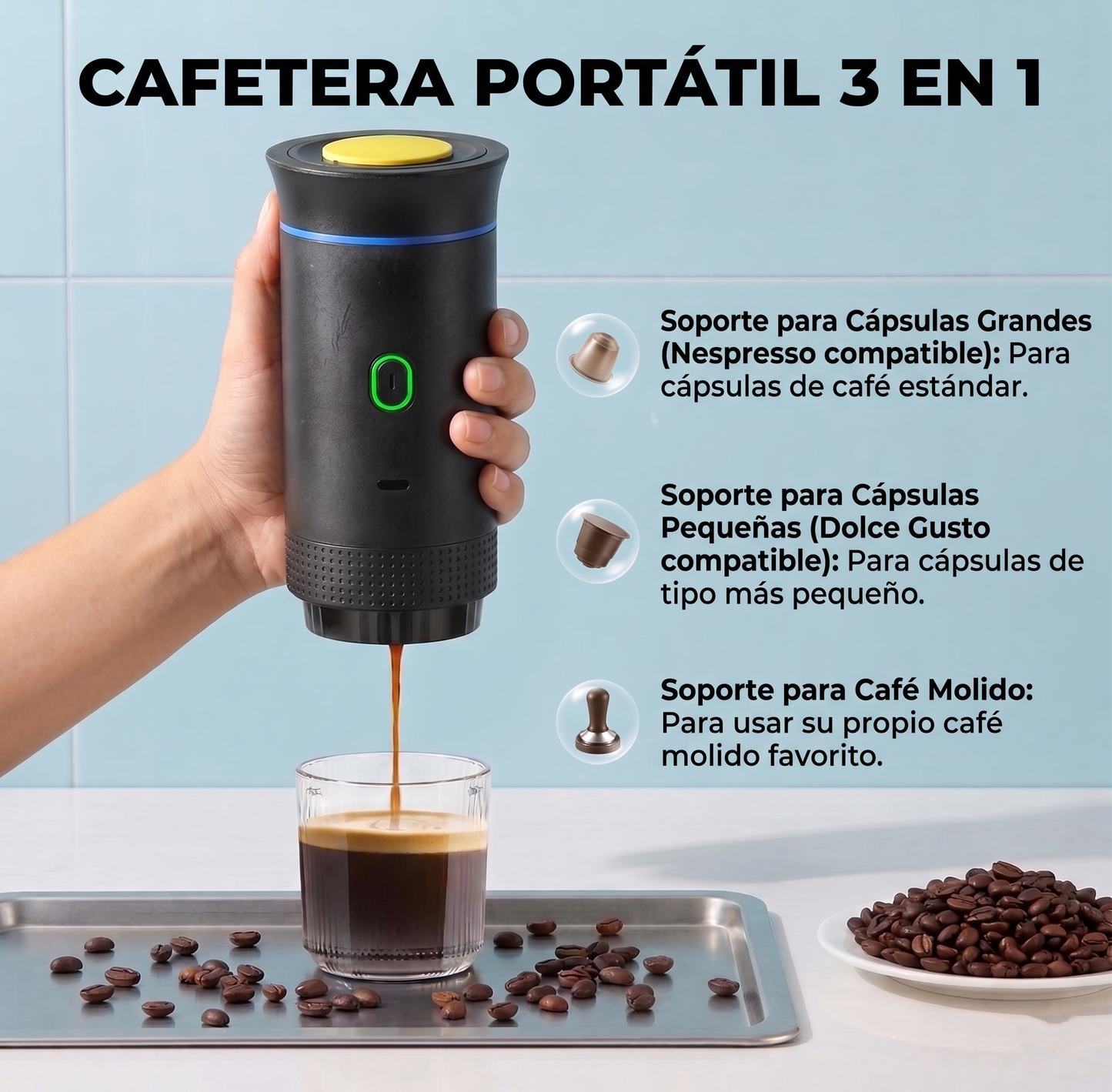 CoffeeGo™ Pro – Cafetera Portátil 3 en 1