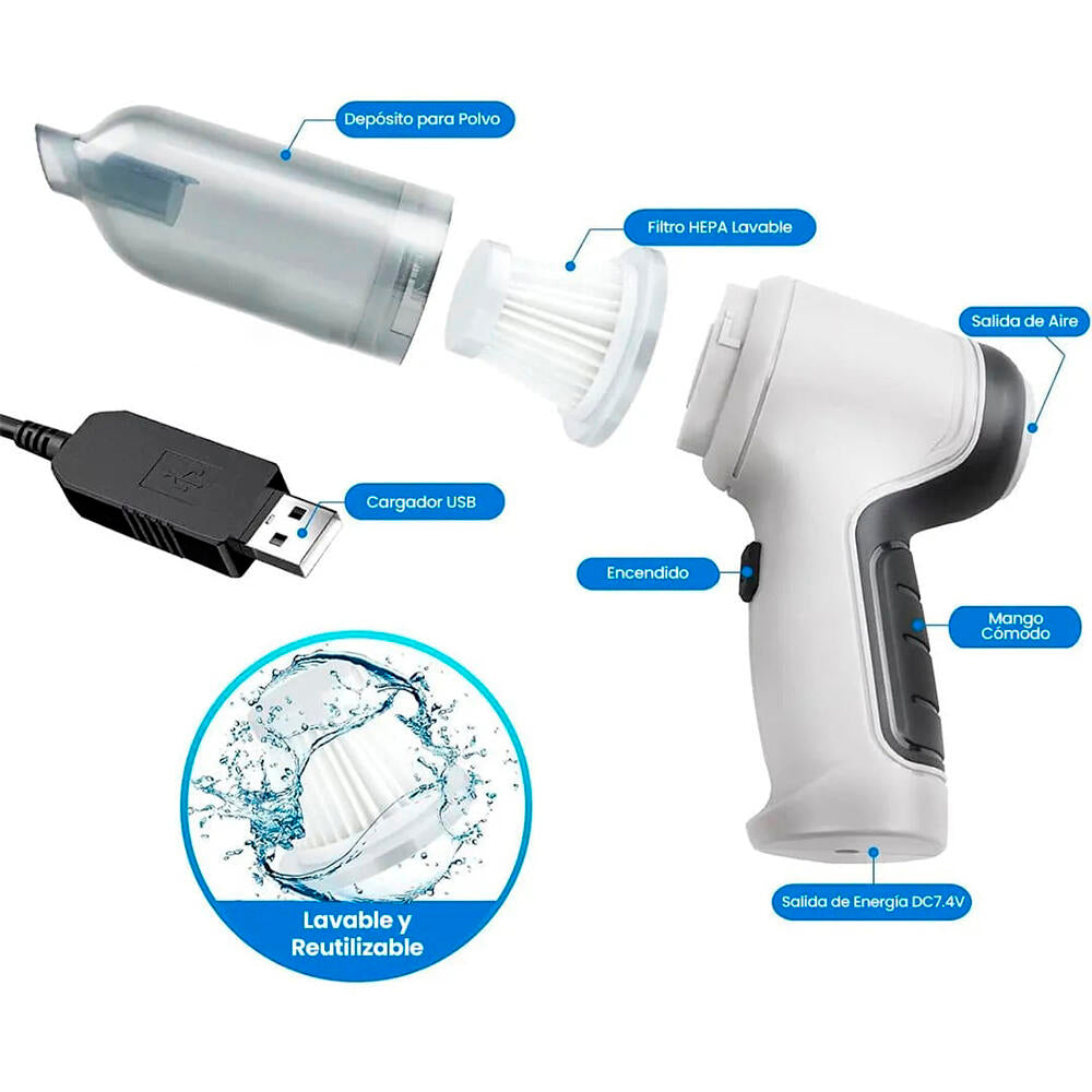 Mini Aspirador Inalámbrico 4 en 1 - Potencia, Limpieza y Versatilidad en la Palma de tu Mano