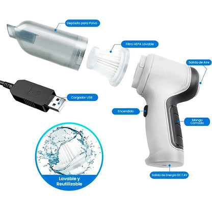 Mini Aspirador Inalámbrico 4 en 1 - Potencia, Limpieza y Versatilidad en la Palma de tu Mano