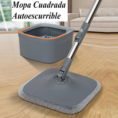 Mopa Cuadrada Giratoria 360° - Cubo con Separación de Agua Limpia y Sucia